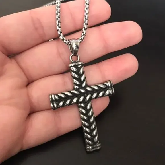 Men’s Large Stainless Steel Silver Jewry Cross Necklace Gift Birthday Christmas - Picture 4 of 4
